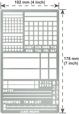 Aleks Melnyk No.423 Metal Stencil for Bullet Journaling, Bookmark, Planning, Banners, Lines, Lists, Planner Stamps, Habit Tracker, Dot Journal Stencil for Diary, Template, Scrapbook