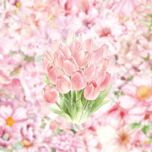 50Pcs Pink Floral Watercolor Stickers Set