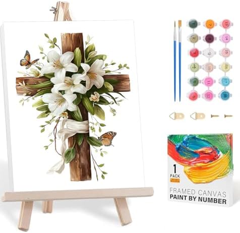 bleihum Cross Paint by Numbers Kit for Adults with Frame Easel 8x12In