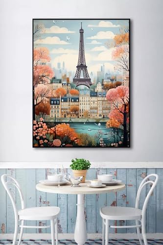 5DDIYART Paint by Numbers for Adults Beginner, Paris Eiffel Tower Paint by Number Kits on Canvas Without Framed,Paint by Easy Acrylic Painting Home Wall Decor 12x16inch
