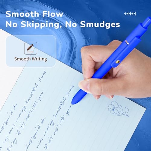 UIXJODO Blue Pens, 6 Pcs Blue Ink Pens Fine Point Smooth Writing Pens, 0.5mm Colored Ink Gel Pens for Journaling Note Taking, School Supplies Gifts for Women (6 Pcs Gold Blue - Blue Ink)