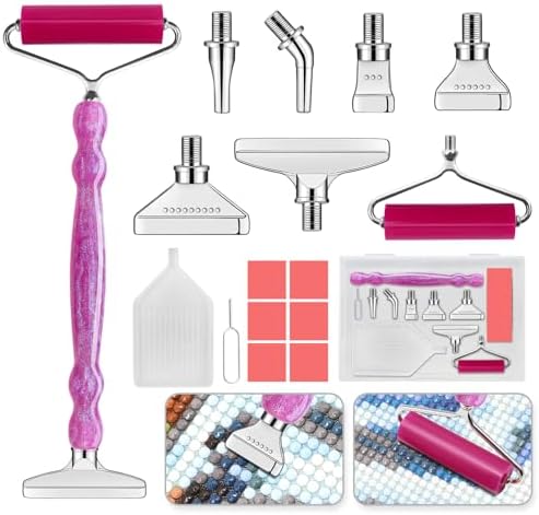Diamond Painting Pen Kit - 7 Metal Tip Diamond Art Tools, 5D Diamond Painting Accessories for Adults Beginners, Resin Pen with Straight/Bent/Flat/Roller Nibs, Tray & Clay Wax