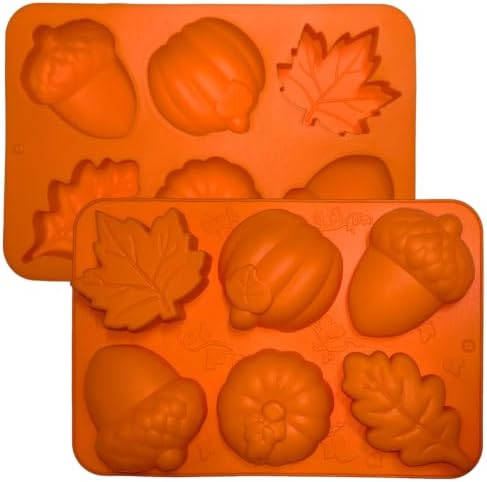 2Pcs Pumpkin Silicone Mold - 3D Fall Silicone Mold Thanksgiving Candy Mold Autumn Maple Leaf Acorn shape Chocolate Mold Soap Candy Cake Pan Baking Molds for Cake Cupcake Decoration