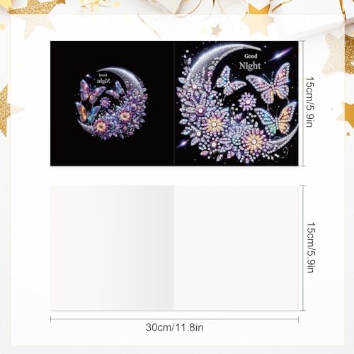 antor 6 Pcs 5D Rhinestone Painting Greeting Cards Kits, Handmade Festival Greeting Cards with Envelopes Holographic Shimmer Design DIY Diamond Art Crafts Birthday Cards for Adults (Butterfly Moon)