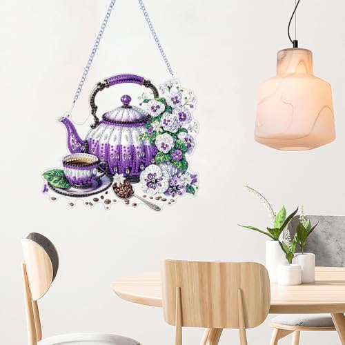 ARPADAMO teapot Diamond Art Kits for Adults, Acrylic Hanging Suncatcher