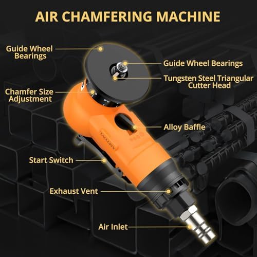 AMTOVL Pneumatic Chamfering Tool, Mini Air Chamfer Tool W/ 10C & 10R Blades | Chamfer Tool with 10 C-Angle & 10 R-Angle Blades, 45° 30000 RPM Chamfering Tool for Metal and Wood with 1/4" Air Inlet