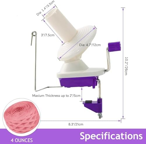 Yarn Ball Winder, Yarn Winder Knitting Set Hand Operated Ball Winder with Tabletop Clamp for Yarn Storage (22) (Purple)