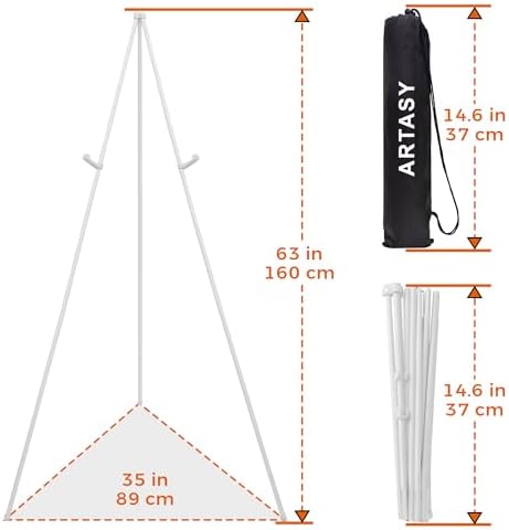 ARTASY 63" Easel Stand for Wedding Signs, White, 1 Pack with Carry Bag