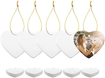 PYD Life 25 PCS Sublimation Blanks Ornaments Ceramic White 3" Heart Shaped