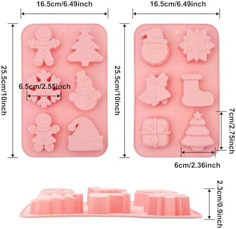 2 Pcs Christmas Soap Silicone Molds for Mini Cakes Xmas Candle Christmas Tree Socks Snowflake Santa Claus Gift Box Jingle Bell Baking Molds for Home Handmade DIY Tool