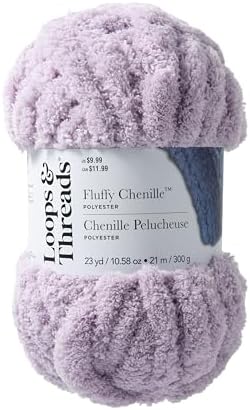 Loops & Threads Fluffy Chenille Yarn - Yarn for Knitting, Crochet, Weaving, and Arts & Crafts - Purple, Polyester, 10.58 oz