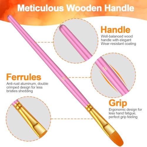 Paint Brushes Set, 24 Pack 240 Pcs Round-Pointed Tip Paintbrushes Nylon Hair Artist Acrylic Paint Brushes for Acrylic Oil Watercolor, Face Nail Art, Miniature Detailing & Rock Painting, Pink