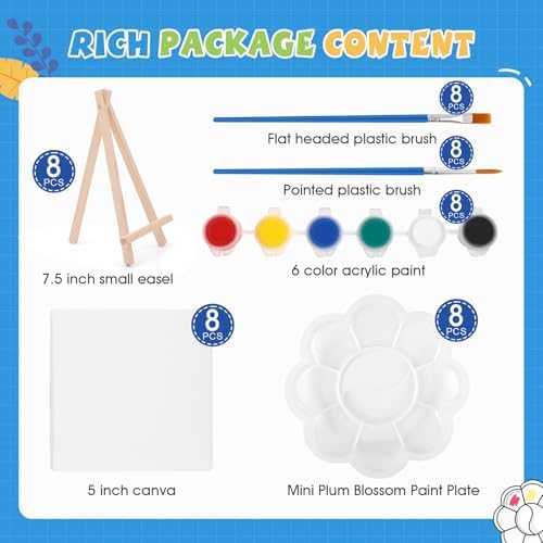 ESRICH 8 Set Mini Acrylic Paint Kit, 5in Mini Canvas with 7.5in Easel