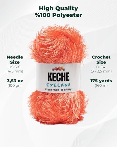 Eyelash Fun Fur Yarn - Premium Soft Crochet Yarn DIY Hand Knitting 100% Polyester 175 Yds 3.53 Oz (Pack of 3) - Salmon