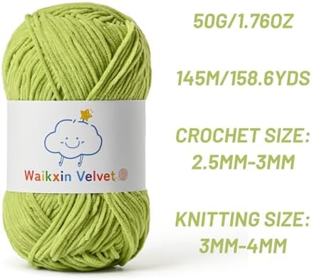 Fluffy Chenille Yarn for Crocheting，Baby Yarn for Crocheting Soft，50g/1.76oz Velvet Amigurumi Yarn ，Fingering Weight Yarns for Crocheting Baby Blankets、DIY Craft.(Lime Green)
