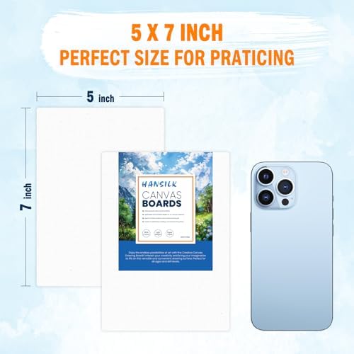 Canvas Boards for Painting 5X7-100% Cotton 12 Pack Canvas Panels for Acrylic, Oil, and Watercolor - Ideal for Artists and Hobbyists