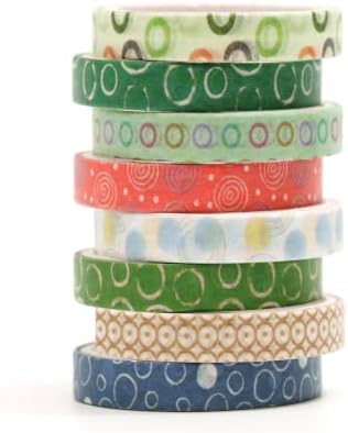 YUBBAEX 8 Rolls Basic Washi Tape Set Cute Pattern Masking Decorative Tapes for Arts, DIY Crafts, Journals, Planners, Scrapbooking, Wrapping (Green Folk)