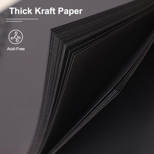 Scrapbook Album 8x8 Inches 40 Pages Hardcover Kraft Paper Black