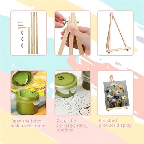 Flower Paint by Numbers for Adults with Framed Canvas - with Wooden Easel