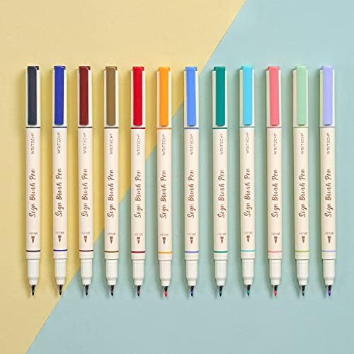 WRITECH Arts Sign Brush Pen Brush Tip Marker Felt Tip Water Based Ink Color Pens 12 Assorted Pastel Colors Great for Lettering, Journaling, Calligraphy (Natural)