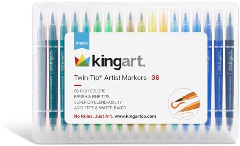 KINGART Dual Tip Brush Markers Art Pen Set, Artist Fine and Brush Tip Colored Pens, for Drawing, Lettering Calligraphy Journaling, Bible, Crafts, Set of 36 Bright Colors in Travel Storage Case