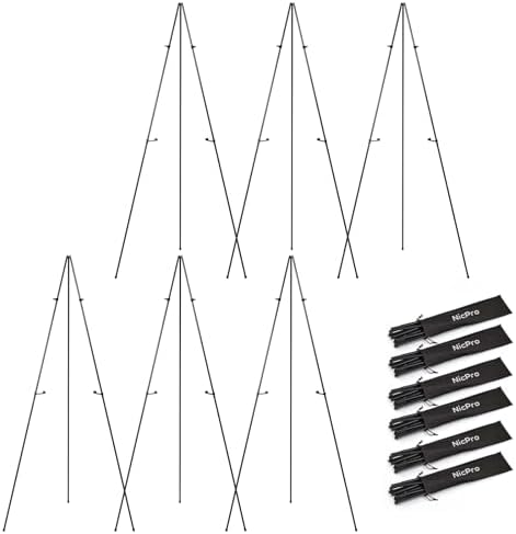Nicpro 6 Pack 63 Inches Easel Stand for Sign, Black, with Carry Bags | Lightweight Metal Display Easel & Poster Stand, Adjustable Portable Easels for Display, Signs, Arts, Posters, Wedding Sign