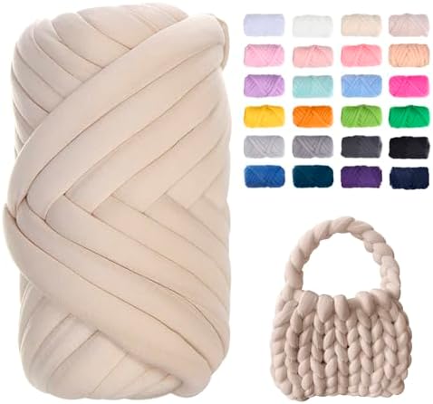 JeogYong Chunky Yarn for Hand Knitting, 1.1lb/20 Yards Arm Knitting Bulky Giant Tubular Yarn for Bags, Baskets, Pillows, Pet Nests, DIY Crafts (Beige)