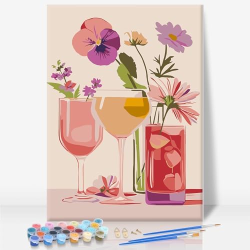 Camocin Framed Paint by Numbers Kit for Adults Beginners – Flowers Cocktail