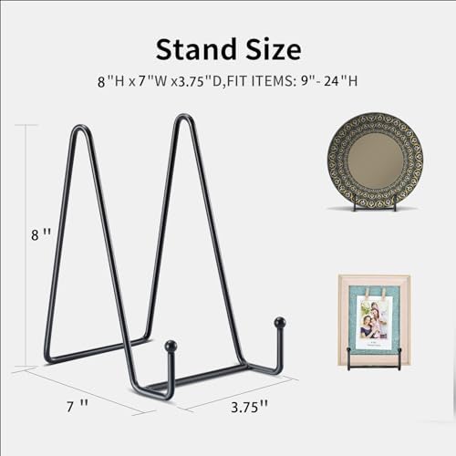 Kruodop 3 Pack 8 Inch Plate Stands for Display, Plate Holder Display Stand, Picture Frame Stand Black Metal Frame Holder Stands for Book,Small Easel,Decorative Plate,Photo and Platter,Tabletop Art