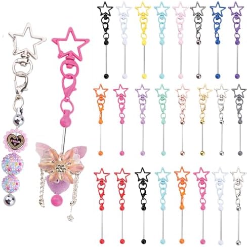 Beadable Keychain Colorful Heart/Triangle Shaped Blank Bar with Snap Hook for DIY Craft Making Kit