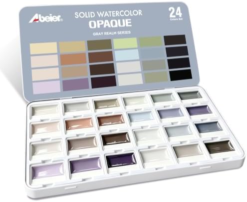 ABEIER Watercolor Paint Set, 24 Colors Opaque Semi-Solid, Muted Gray