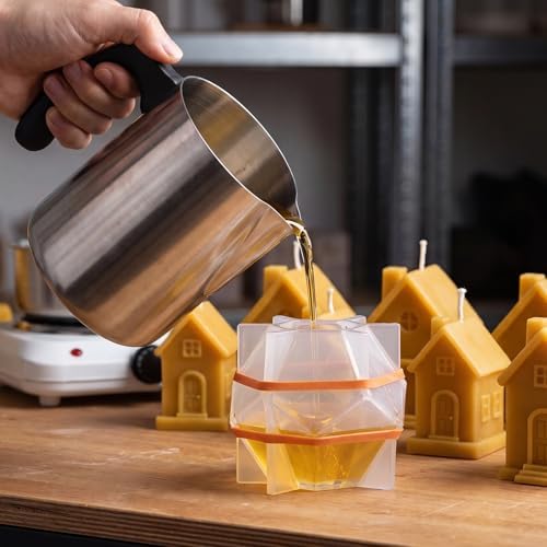2 Pcs Wax Melting Pitcher 20oz 304 Stainless Steel Wax Pouring Pitcher Double Boiler Candle Making Pouring Pot with Heat-resistant Handle, Dripless Spout for Soy DIY