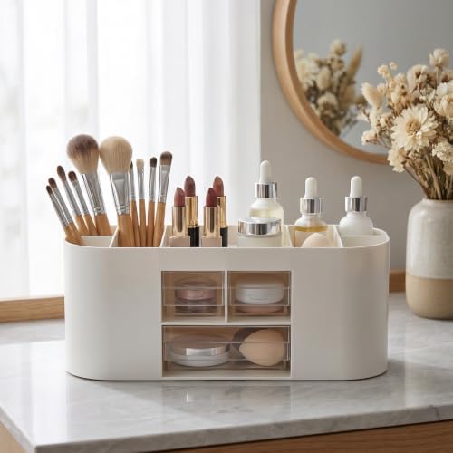 Desk Organizer with Drawers, Office Supplies Storage, White