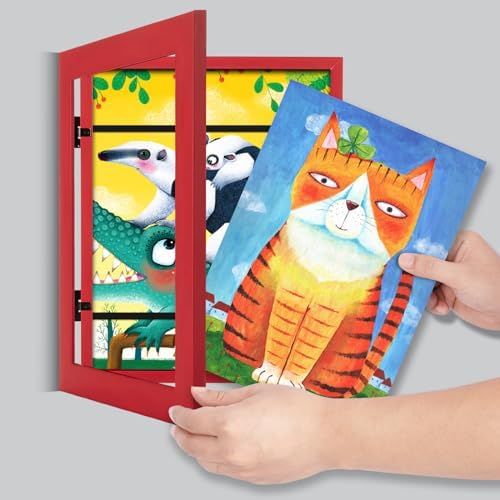 [2-Pack] Kids Art Frames, 8.5x11 Front Opening Kids Artwork Frames Changeable, Red Artwork Display Storage Frame for Wall, Holds 50 Pcs, for 3D Picture, Crafts, Children Drawing, Hanging Art,
