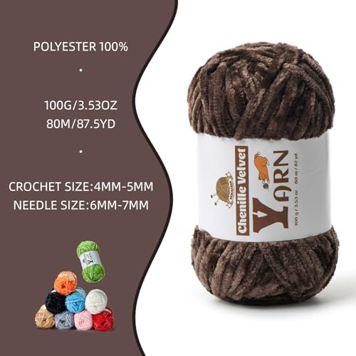 Chenille Crochet Coffee Yarn 2 Pack