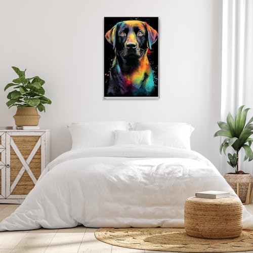 Bowetile Framed Colorful Dog Paint by Numbers Kit for Adults, Adults' Paint-by-Number Kits on Canvas, Painting by Numbers Animal, Acrylic Dog Number Painting for Home Wall Decor, 8x12in