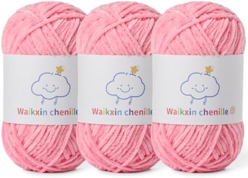 Skinny Chenille Yarn for Crocheting, 3 Pack of 1.75 oz/109 yds Amigurumi Yarn&Baby Yarn for Crocheting Soft, Fluffy Fingering Weight Velvet Yarn for DIY Crafts&Baby Blankets.(3 Pink)