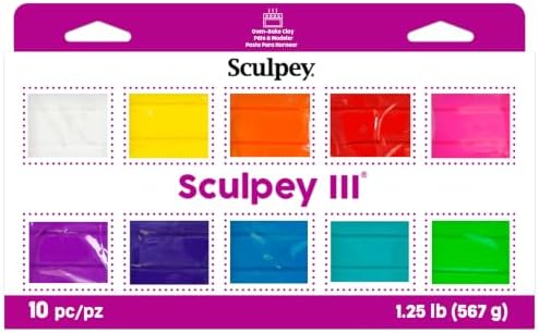 Sculpey III® 10 Bright Colors of Polymer Oven-Bake Clay, Non Toxic,1.25 lbs., great for modeling, sculpting, holiday, DIY, mixed media and school projects. Perfect for kids and beginners!