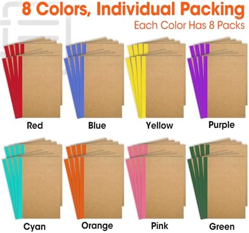 YesBes 64 Pack A5 Kraft Notebooks Bulk, 8.3'' x 5.5'' Lined Journal Notebook with Color Strip, Composition Notebooks Journaling Notebooks for School Office Students Artists, 8 Colors 60 Pages
