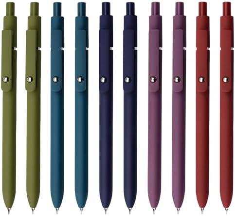 UIXJODO Gel Pens, 10 Pcs 0.5mm Black Ink Pens Fine Point Smooth Writing Pens with Silicone Grip, High-End Series Metal Clip Retractable Pens for Journaling Note Taking (10 Pcs Vintage)