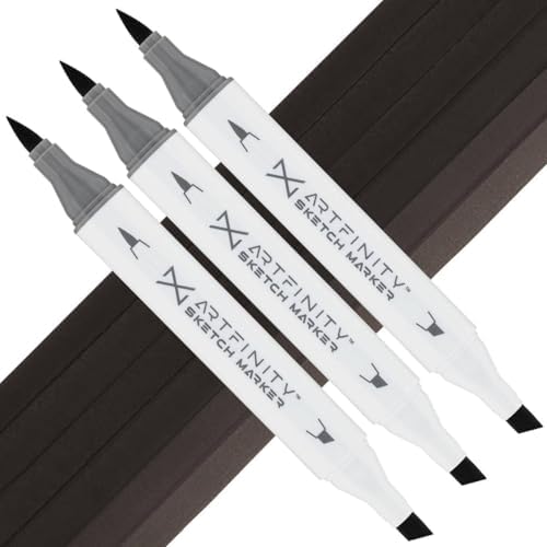 Artfinity Sketch Markers - Set of 3 - Warm Gray 8 WG8, Vibrant, Professional, Dye-Based Alcohol Markers for Artists, Drawing, Travel, & More