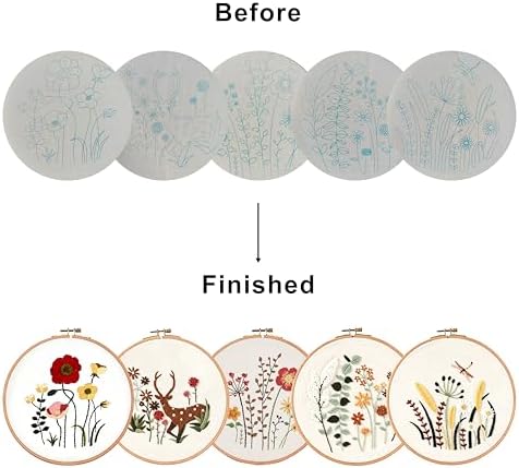 5 Pack Beginner Embroidery Kit for Adults with Tools & Instruction