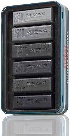 Derwent Charcoal XL Blocks 6 Tin, Set of 6, 60mm Extra-Large Block, Naturally Water-soluble, Ideal for Sketching, Drawing and Expressive Mark Making, Professional Quality (2306196)