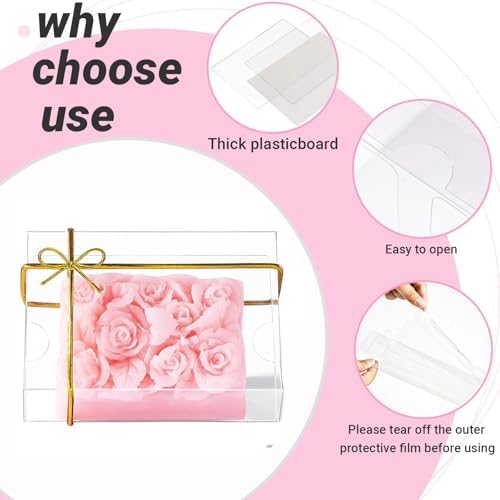100PCS 3.5x2.36x1.2 Inch Clear Plastic Soap Boxes Packaging - Small Bakery Favor Boxes for Macarons, Cookies & Candies, Perfect for Homemade Soap Gifts, Wedding & Birthday Parties