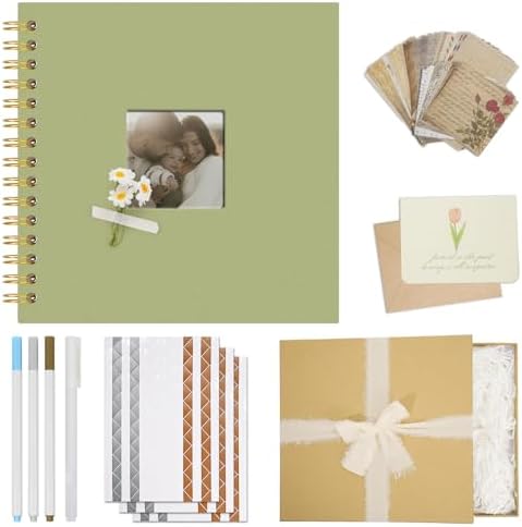 Vienrose Scrapbook Album Gift Set, 8x8 Inch, 40 White Pages, Light Green