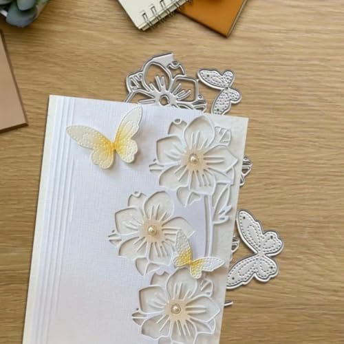 Scrapbooking Die-Cuts, Layer Frame Net Set Metal Cutting Dies for Card Making, Paper Craft Template, Background Embossing Stencils, DIY Album Décor (Flowers and Butterflies- 6.8x14cm)