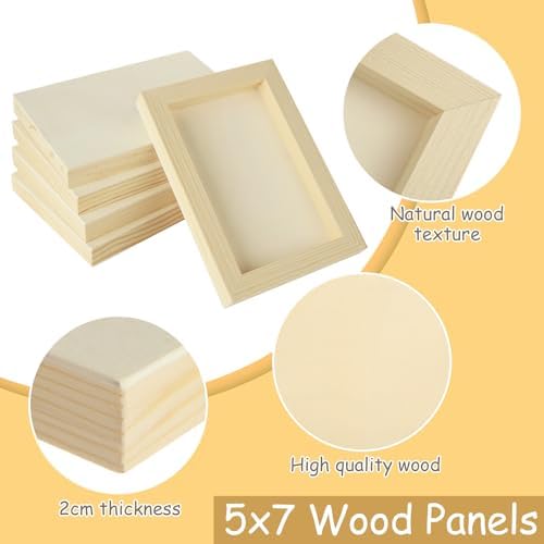 YAYODS 12 Pack Wood Panels 5 x 7 Inch Wood Canvas for Painting, 3/4’’ Deep Unfinished Wooden Boards for Art Crafts Acrylic and Oil Painting Pouring DIY Projects