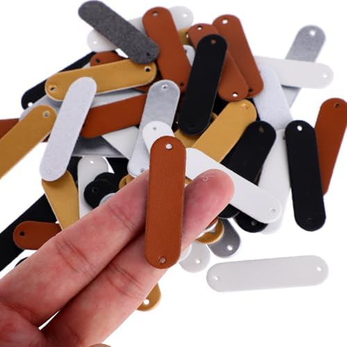 60pcs Handmade PU Leather Tags with Holes for Handmade Items Embellishment Knit DIY Accessories for Jeans Bags Shoes Hat