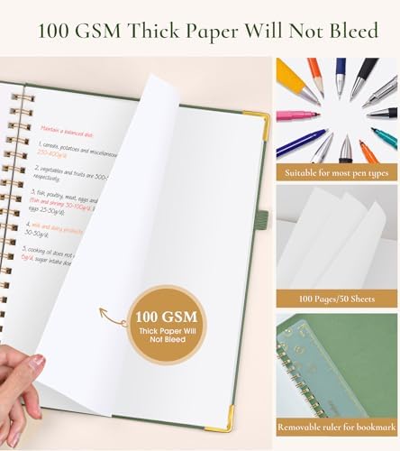 Blank Spiral Notebook Journal 8.5” x 11”, A4 Large Hardcover Sketch Book for Women Men, 100 GSM Blank Paper Drawing Notebook, Spiral Bound Sketchbook for Sketching School Work Note Taking, Green