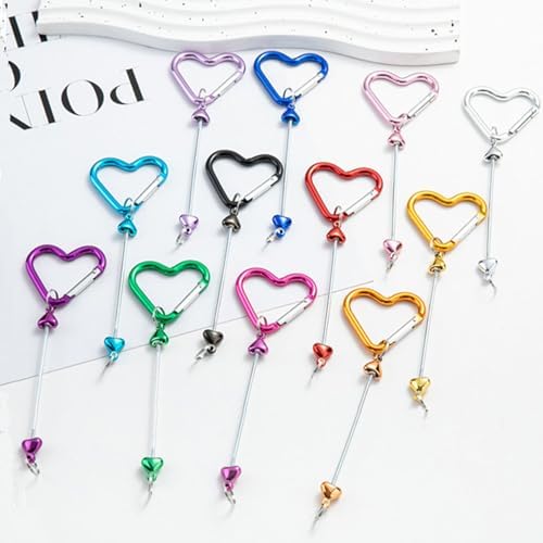 Beadable Keychain Colorful Heart/Triangle Shaped Blank Bar with Snap Hook for DIY Craft Making Kit
